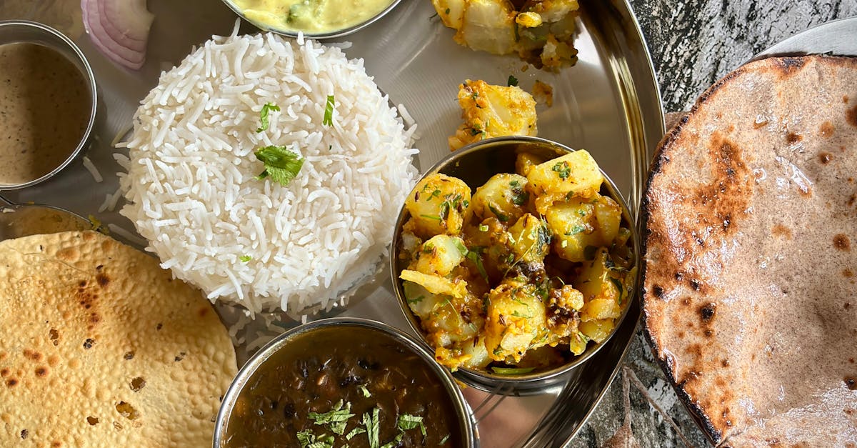 flatbread, and papad on a colorful background.